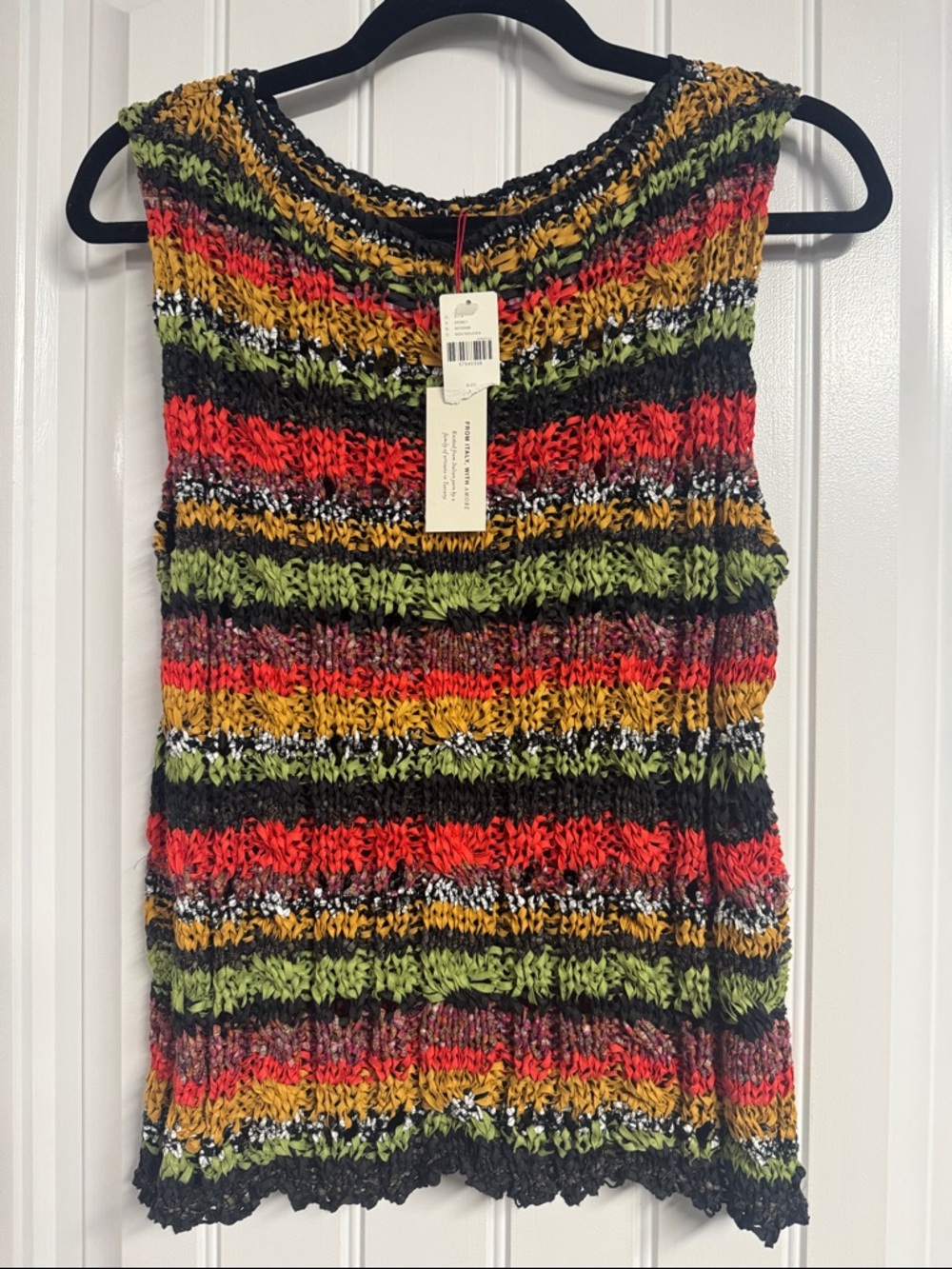 Anthropologie Multicolor Open-Knit Striped Tank — Red, Green, Yellow, Black